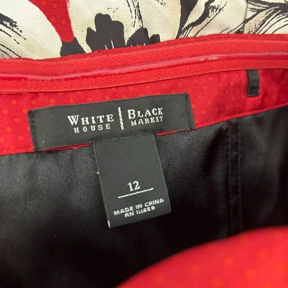 White House Black Market 100% Silk Red and Black Strapless Party Dress Size 12 - Picture 3 of 7